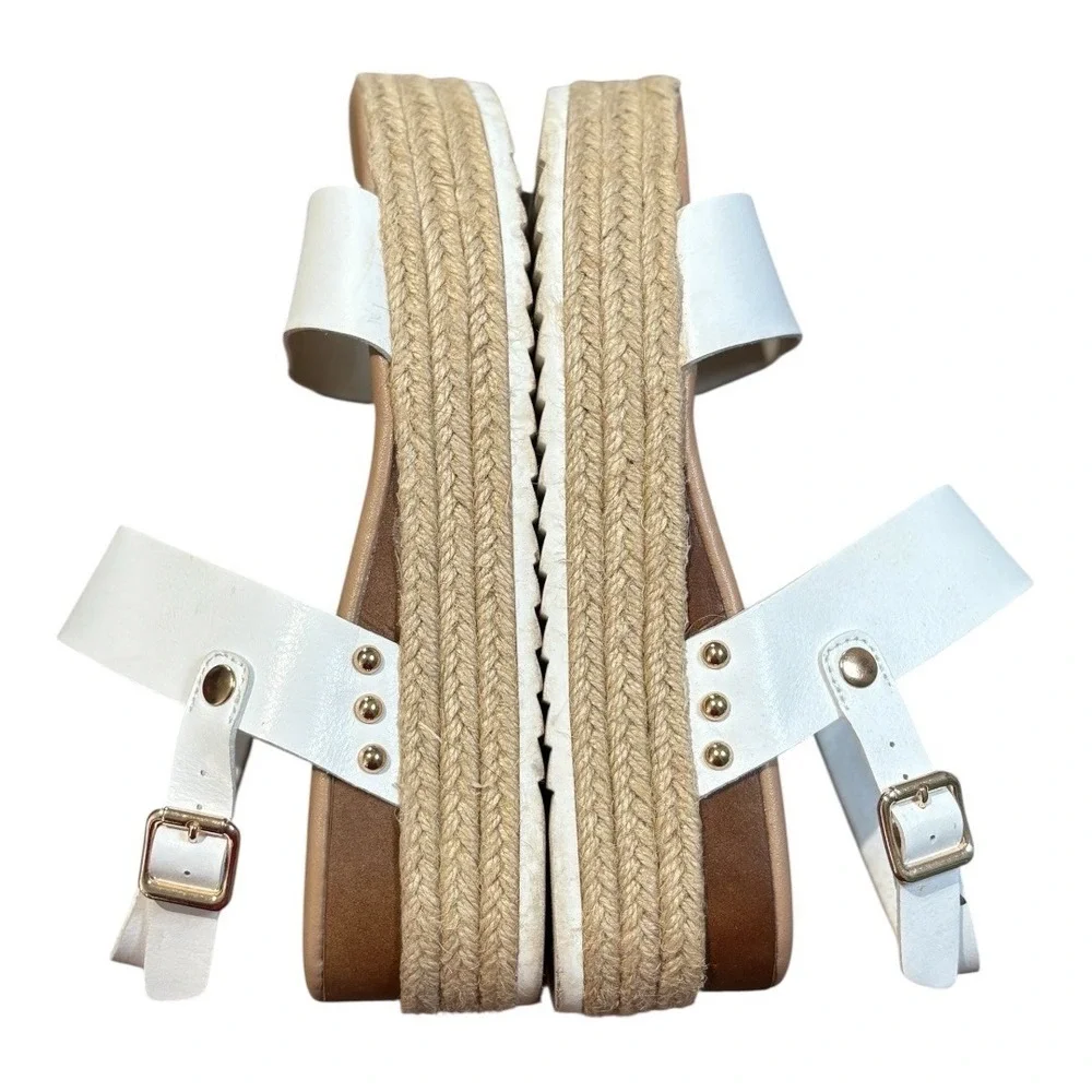 Xappeal Amelia Platform Sandals Womens‎ 7 White Espadrille Studded Buckle Strap